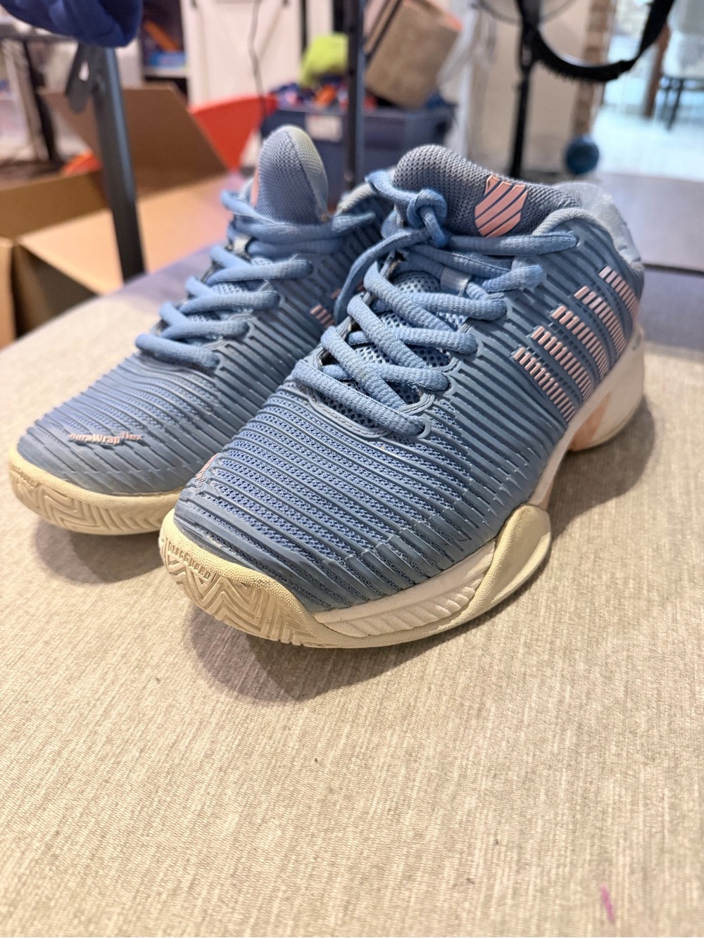 K-Swiss Light Blue Lace-Up Tennis Sneakers with Pink Accents